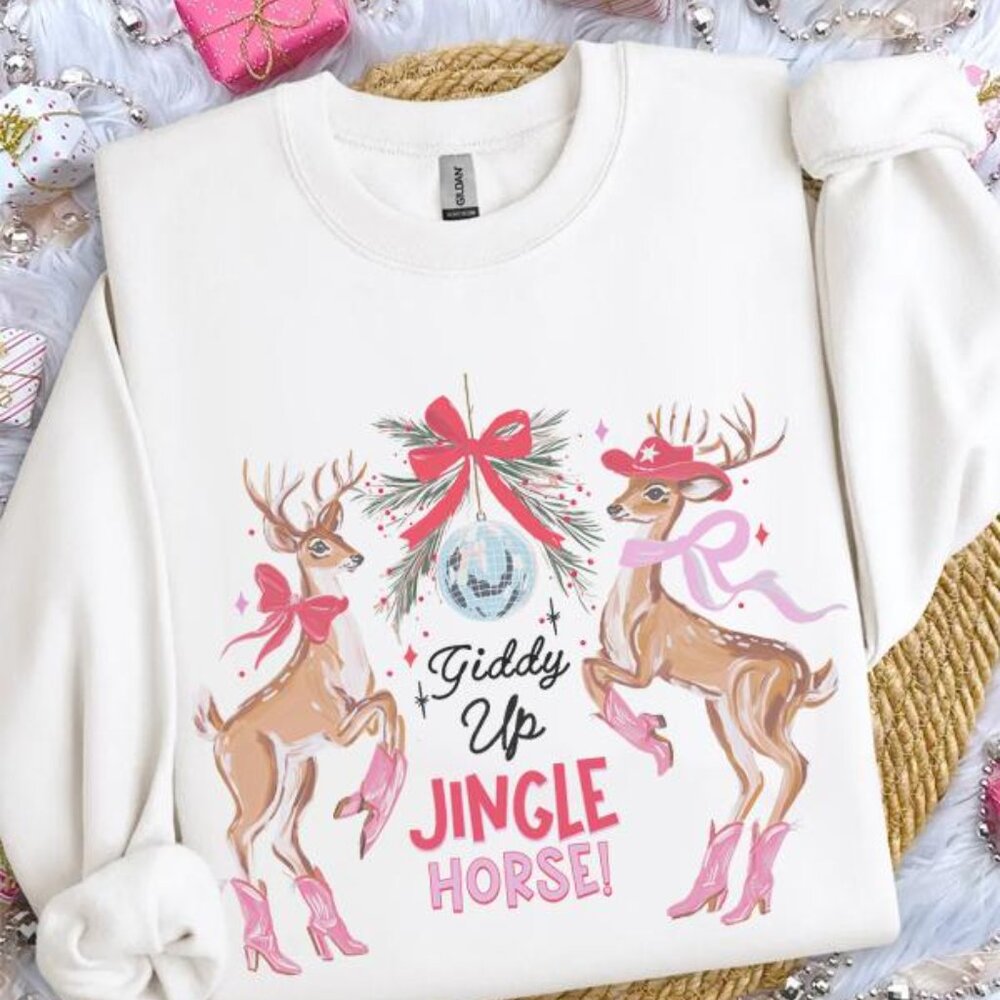 Giddy Up Jingle Horse Western Cowgirl Soft Comfy Sweatshirt NEW